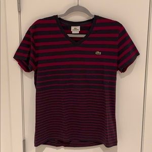 Lacoste Purple/Gray Striped V-neck T-Shirt